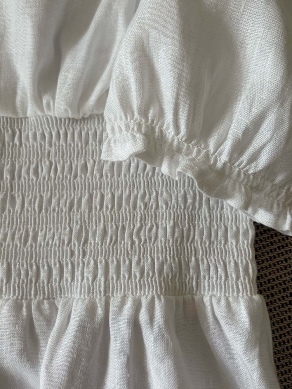 NEW Reformation Adler Linen Midi Smocked Puff Sleeve Dress White | US 6 UK 10 - Picture 11 of 12